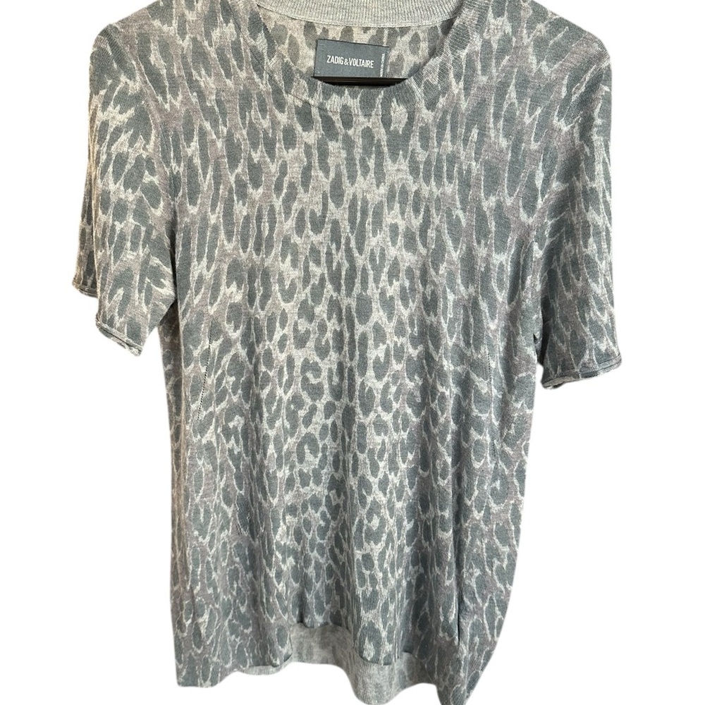 Zadig & Voltaire 100% Cashmere Ida Leopard Short Sleeve Sweater XS NWT MSRP$398